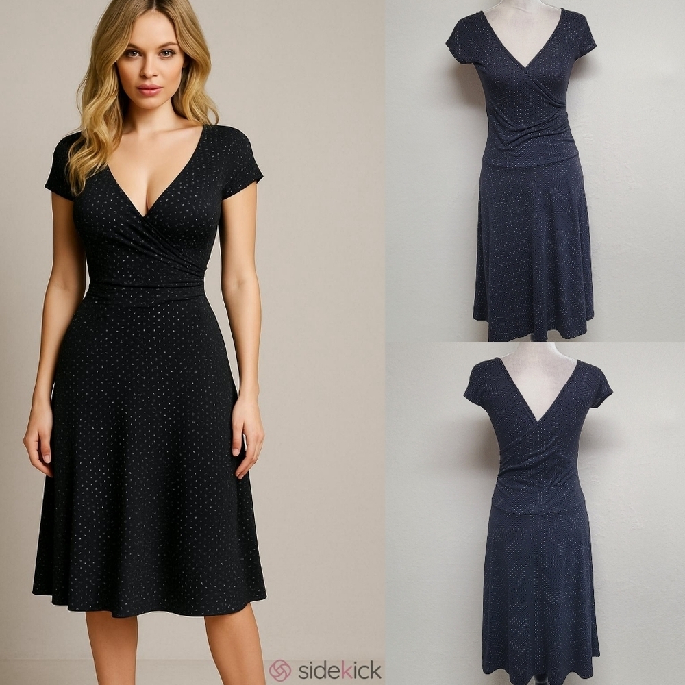 Y2K Vintage Hypnotik Black White Polka-dot Surplice Neck Fit & Flare Mini Dress